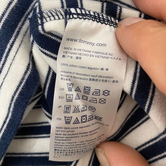 Tommy Hilfiger Shirt Teens Large Blue/White Striped Long Sleeve V Neck Pullover - Picture 8 of 16